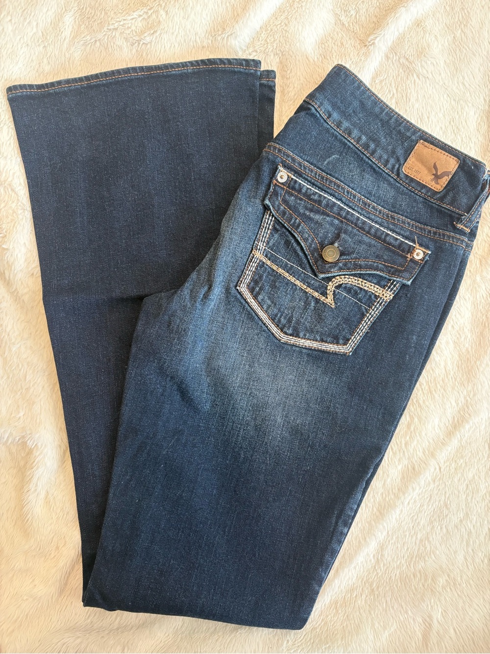 Dark Blue Women's Artist Flare Jeans - American Eagle Outfitters